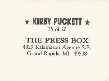 1987 The Press Box (unlicensed) #15 Kirby Puckett Back