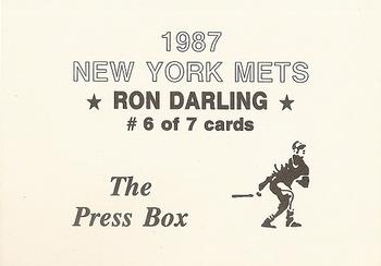 1987 The Press Box New York Mets (unlicensed) #6 Ron Darling Back