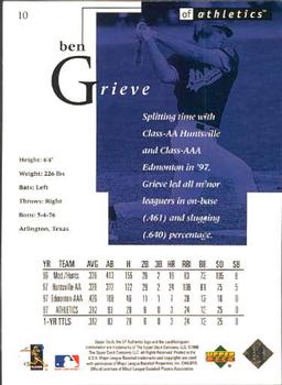 1998 SP Authentic #10 Ben Grieve Back