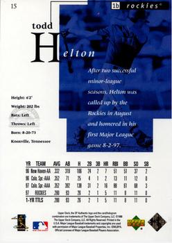 1998 SP Authentic #15 Todd Helton Back