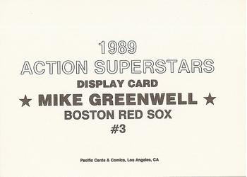 1989 Pacific Cards & Comics Action Superstars Display Card (unlicensed) #3a Mike Greenwell Back