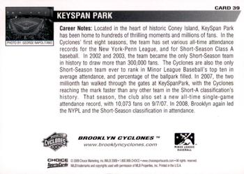 2009 Choice Brooklyn Cyclones #39 Keyspan Park Back