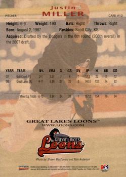 2009 Choice Great Lakes Loons #10 Justin Miller Back
