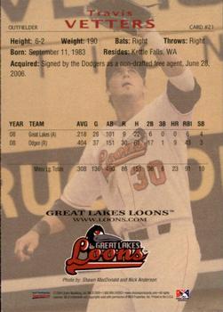2009 Choice Great Lakes Loons #21 Travis Vetters Back