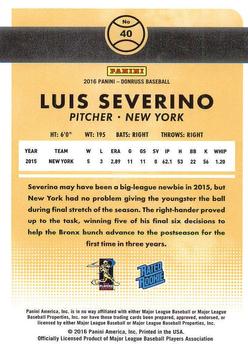 2016 Donruss #40 Luis Severino Back