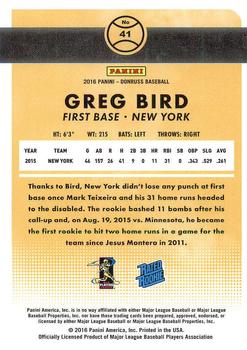 2016 Donruss #41 Greg Bird Back