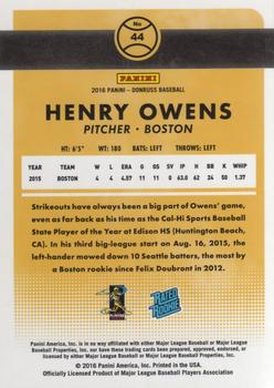 2016 Donruss #44 Henry Owens Back
