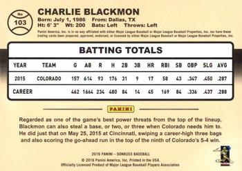 2016 Donruss #103 Charlie Blackmon Back