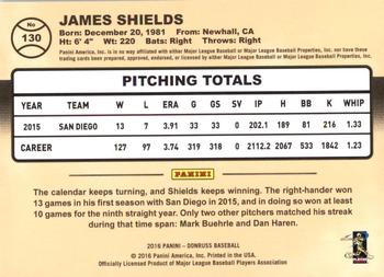 2016 Donruss #130 James Shields Back
