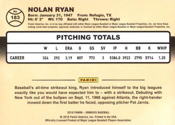 2016 Donruss #183 Nolan Ryan Back
