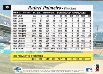 1998 Sports Illustrated #99 Rafael Palmeiro Back