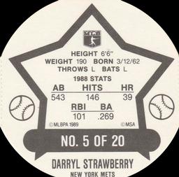 1989 Super Stars Discs #5 Darryl Strawberry Back