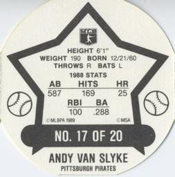 1989 Super Stars Discs #17 Andy Van Slyke Back