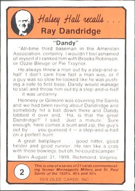 1978 Olde Cards Halsey Hall Recalls #2 Ray Dandridge Back