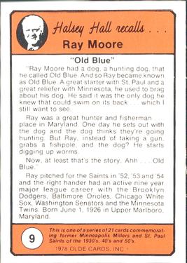 1978 Olde Cards Halsey Hall Recalls #9 Ray Moore Back