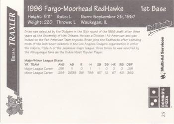 1996 Multi-Ad Fargo-Moorhead RedHawks #25 Brian Traxler Back