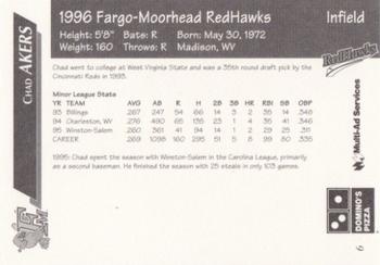 1996 Multi-Ad Fargo-Moorhead RedHawks #6 Chad Akers Back