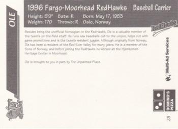 1996 Multi-Ad Fargo-Moorhead RedHawks #28 Ole Back