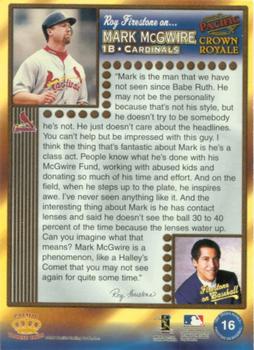 1998 Pacific Crown Royale - Firestone on Baseball #16 Mark McGwire Back