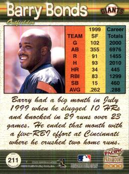 2000 Pacific Paramount - Green #211 Barry Bonds  Back