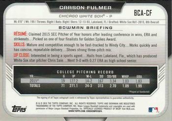 2015 Bowman Draft - Chrome Draft Pick Autographs #BCA-CF Carson Fulmer Back