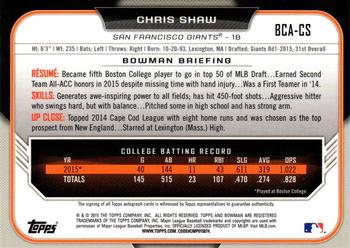 2015 Bowman Draft - Chrome Draft Pick Autographs #BCA-CS Chris Shaw Back