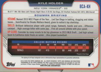 2015 Bowman Draft - Chrome Draft Pick Autographs #BCA-KH Kyle Holder Back