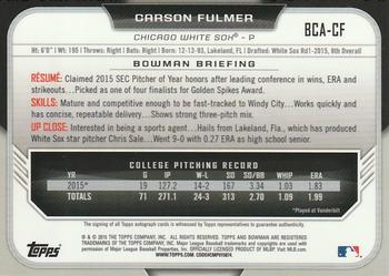 2015 Bowman Draft - Chrome Draft Pick Autographs Refractors #BCA-CF Carson Fulmer Back