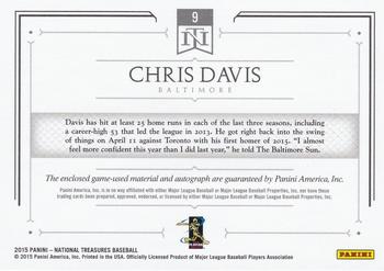 2015 Panini National Treasures - Signature Die Cut Player #9 Chris Davis Back