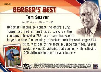 2016 Topps - Berger's Best (Series 1) #BB-21 Tom Seaver Back