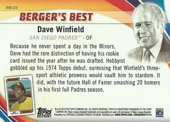 2016 Topps - Berger's Best (Series 1) #BB-23 Dave Winfield Back