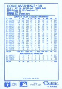 1989 Kenner Starting Lineup Cards Baseball Greats #4121136000 Edwin Mathews Back