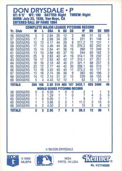 1989 Kenner Starting Lineup Cards Baseball Greats #4121146000 Don Drysdale Back