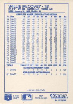 1989 Kenner Starting Lineup Cards Baseball Greats #4121132000 Willie McCovey Back