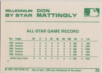 1991 Star Millennium #39 Don Mattingly Back