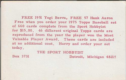 1975 Sport Hobbyist #SH120 Babe Ruth / Ray Kelly Back
