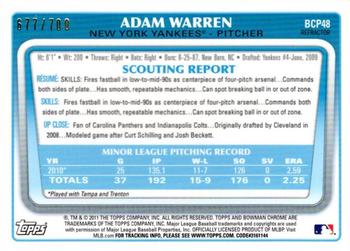 2011 Bowman - Chrome Prospects Purple Refractors #BCP48 Adam Warren Back