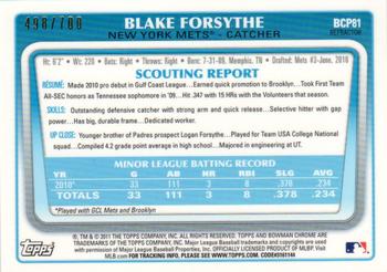 2011 Bowman - Chrome Prospects Purple Refractors #BCP81 Blake Forsythe Back