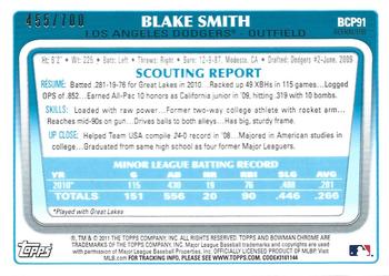 2011 Bowman - Chrome Prospects Purple Refractors #BCP91 Blake Smith Back