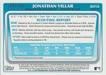2011 Bowman - Chrome Prospects Purple Refractors #BCP110 Jonathan Villar Back