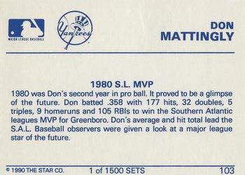 1990 Star Gold #103 Don Mattingly Back