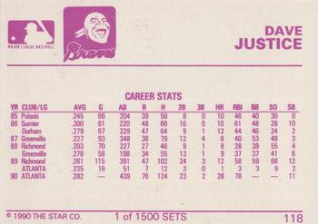 1990 Star Gold #118 Dave Justice Back
