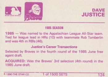 1990 Star Gold #124 Dave Justice Back