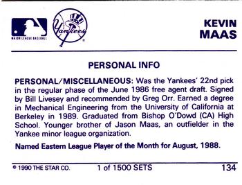 1990 Star Gold #134 Kevin Maas Back