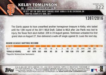 2016 Topps - Gold #322 Kelby Tomlinson Back