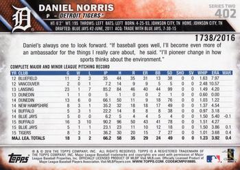 2016 Topps - Gold #402 Daniel Norris Back