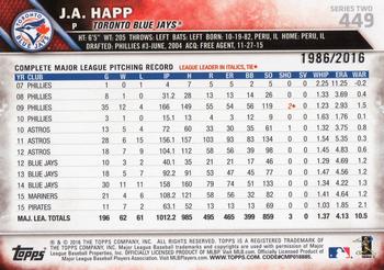2016 Topps - Gold #449 J.A. Happ Back