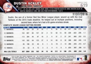 2016 Topps - Gold #619 Dustin Ackley Back