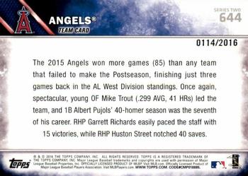 2016 Topps - Gold #644 Los Angeles Angels Back