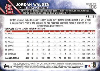 2016 Topps - Black #106 Jordan Walden Back